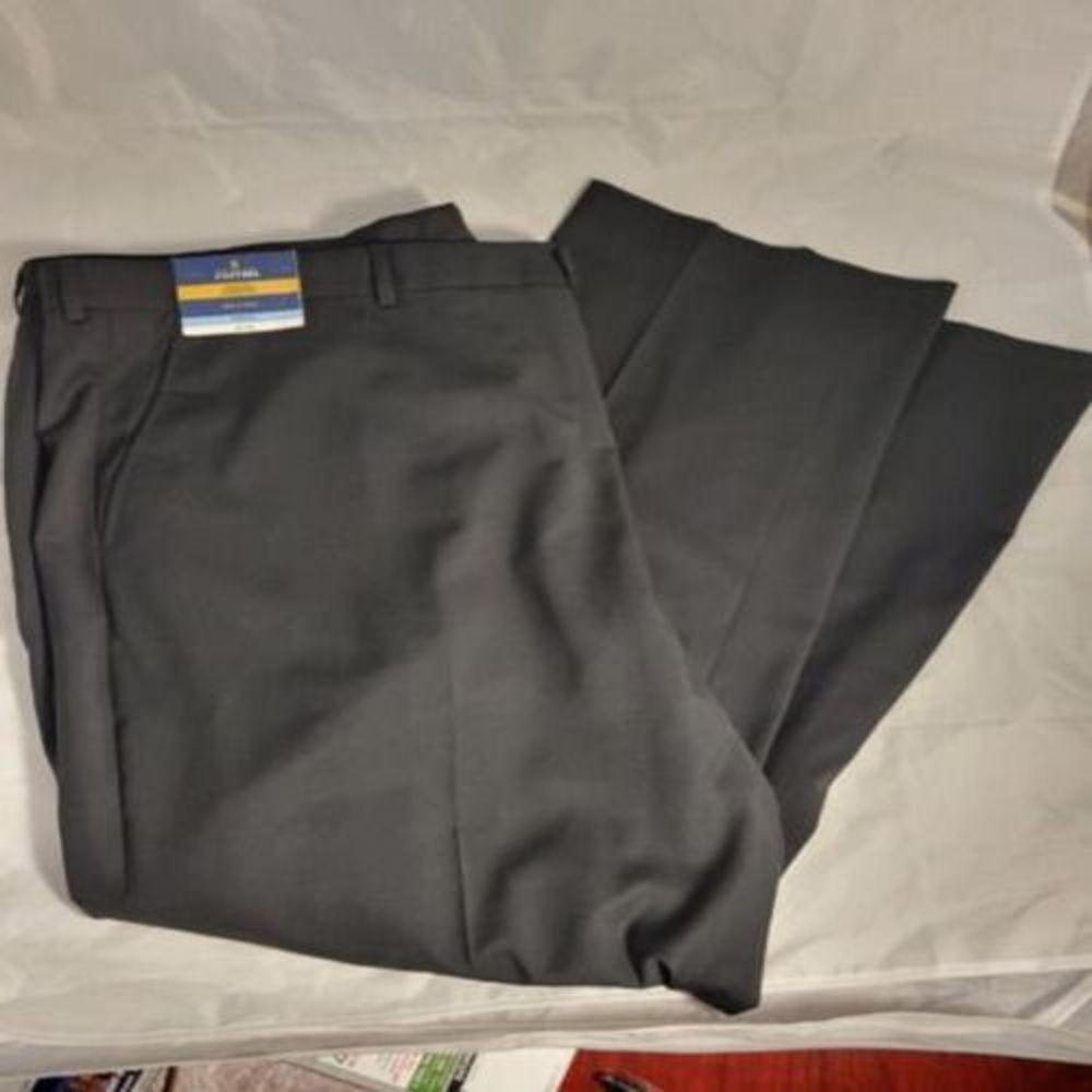 Stafford Big & Tall Black Trousers Slacks Travel Stretch Flat Front Men's New 50